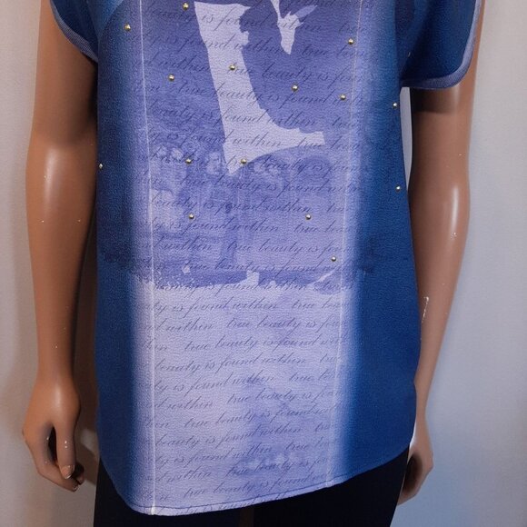 Disney Beauty And The Beast Studded Graphic Top Womens Size Medium Blue Tshirt - Picture 7 of 11